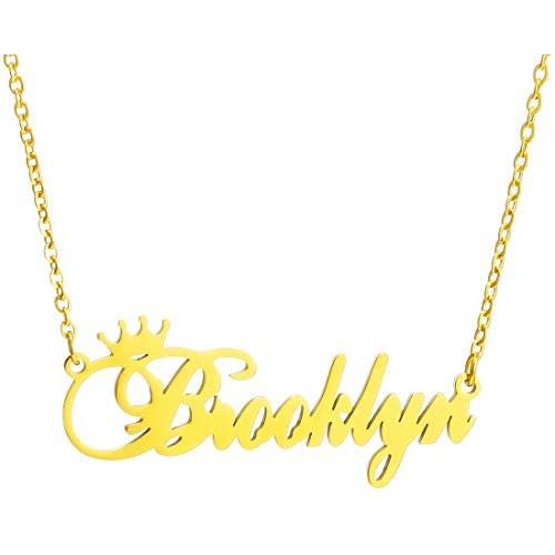 Name Crown Necklace,Personalized Custom Women Girls Initial Letter Crown Name Pendant Necklace Stainless Steel Necklace Chain Jewelry Gift