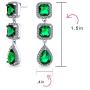 Long Geometric Simulated Emerald Green Teardrop CZ Statement Chandelier Earrings For Women For Pageant Prom Silver Plated