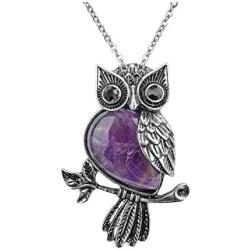 Jovivi Owl Gifts Owl Necklace Healing Crystal Stones Pendant Necklaces for Women Men Natural Amethyst Rose Quartz Gemstone Jewelry for Reiki Spiritual Energy Lucky