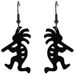 fishhook Southwestern Native American Style Kokopelli Figure Flutist Stainless Steel Drop Dangle Pendant Earrings for Girl Women