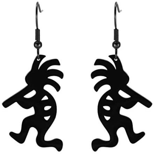 fishhook Southwestern Native American Style Kokopelli Figure Flutist Stainless Steel Drop Dangle Pendant Earrings for Girl Women