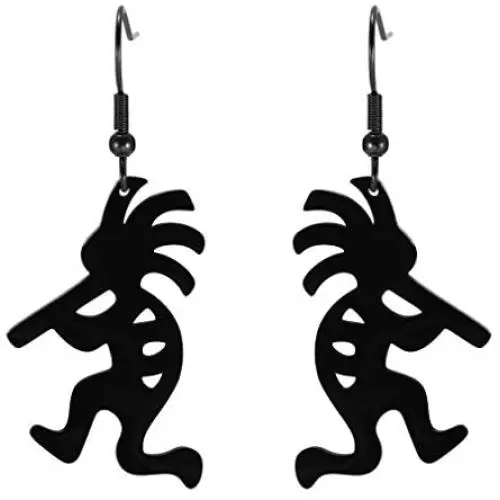 fishhook Southwestern Native American Style Kokopelli Figure Flutist Stainless Steel Drop Dangle Pendant Earrings for Girl Women fishhook Southwestern Native American Style Kokopelli Figure Flutist Stainless Steel Drop Dangle Pendant Earrings for Girl Women