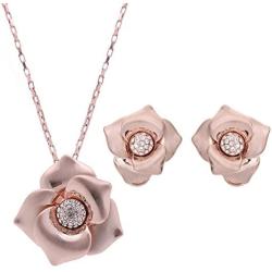 YIKIMAE Romantic Bridal Jewelry Sets for Women Rose Gold Plated Rose Flower Rhinestone Wedding Accessories