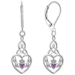 JO WISDOM Women Earrings,925 Sterling Silver Irish Celtic Claddagh Love Heart Drop & Dangle Leverback Earrings with 5A Cubic Zirconia