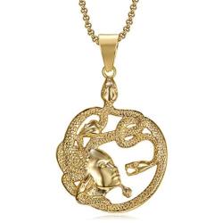 Lee Island Fashion 24K Gold Plated Medusa Gorgon Snake Head Pendant Medallion Stainless Steel Necklace for Women Girls, Greek Jewelry Gift with 20 Inch Chain