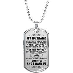 My Husband Dog Tag Necklace Pendant - Mens Jewelry - I Love You - Romantic Birthday Gifts from Wife On Xmas, Valentine, Wedding Anniversary.