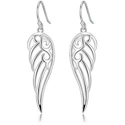 Sterling Silver Angel Wings Design Dangle Drop Earrings For Sensitive Ears By Renaissance Jewelry