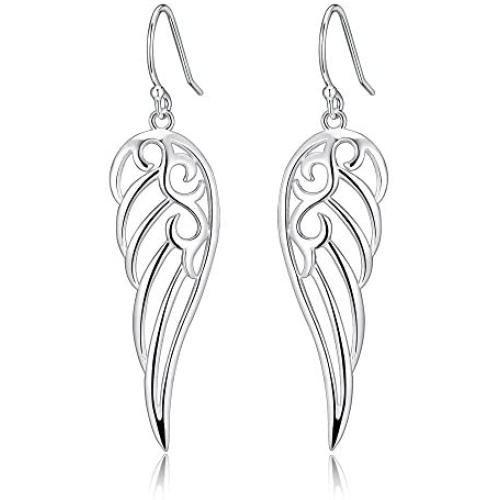 Sterling Silver Angel Wings Design Dangle Drop Earrings For Sensitive Ears By Renaissance Jewelry