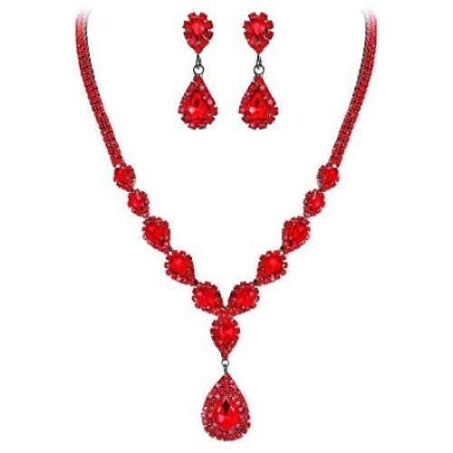 BriLove Womens Wedding Bridal CZ Crystal Teardrop Infinity Y-Necklace Dangle Earrings Set