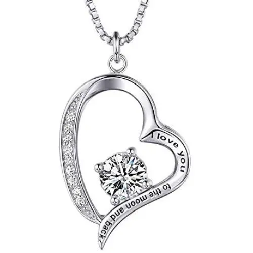 AmorAime Heart Necklace for Women 925 Sterling Silver 5A Cubic Zirconia Adjustable Rose Gold Dainty Necklace Gift for Birthday or Mothers Day