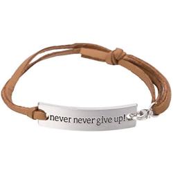 Skyrim Inspritional Leather Bracelet with Words Never Give up, Fashion Jewelry for Men and Women