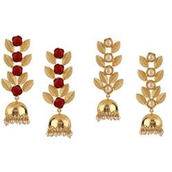 Efulgenz Indian Bollywood 14K Gold Plated Crystal Kundan Pearl Leaf Style Jhumka Jhumki Earrings Jewelry Set