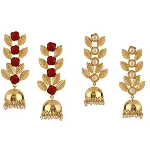 Efulgenz Indian Bollywood 14K Gold Plated Crystal Kundan Pearl Leaf Style Jhumka Jhumki Earrings Jewelry Set Efulgenz Indian Bollywood 14K Gold Plated Crystal Kundan Pearl Leaf Style Jhumka Jhumki Earrings Jewelry Set