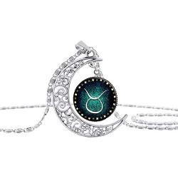 JczR.Y Hollow Crescent Constellation Necklace Pendant Time Gemstone Luminous Glow Long Sweater Chain Necklace Jewelry Fashion