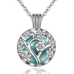 EUDORA Harmony Bola Locket Necklace Pregnancy, Flower of Life Pendant Cherry Blossoms Necklace with The Music Chime Bell Women Jewellery, Romantic Gift for Women 30''