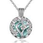 EUDORA Harmony Bola Locket Necklace Pregnancy, Flower of Life Pendant Cherry Blossoms Necklace with The Music Chime Bell Women Jewellery, Romantic Gift for Women 30''