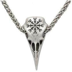 CANNE Viking Necklace Compass Raven Pendant Nordic Style Antique Silver Metal Chain Crow