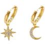 Crystal Moon Star Dangle Hoop Earrings for Women Teen Girls S925 Sterling Silver with Charms Asymmetrical CZ Diamond Drop Cartilage Cute Jewelry Delicate Fashion Birthday Gift Best Friend Gold Plated