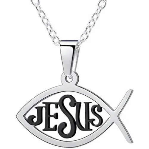 FaithHeart Jesus Ichthus Necklace, Stainless Steel/Gold Plated Jewelry Customize Available, Jesus Pieces Christian Fish Pendant Necklace (Send Gift Box) FaithHeart Jesus Ichthus Necklace, Stainless Steel/Gold Plated Jewelry Customize Available, Jesus Pieces Christian Fish Pendant Necklace (Send Gift Box)