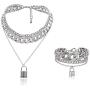 tenghong2021 Layered Rhinestone Cuban Necklaces Bracelet Set Layering Miami Butterflies Collar Cuban Link Chain Lock Pendant Necklace Bracelet Tennis Zirconia Bling Butterfly Chokers
