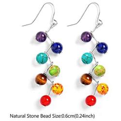 WUSUANED 7 Chakra Healing Energy Balancing Long Dangle Hook Earrings Yoga Jewelry Meditation Gift for Women Girls
