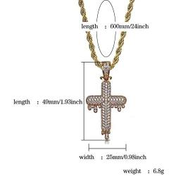 LC8 Jewelry Unisex Hip Hop Micropave Simulated Diamond Iced Out Bling Dripping Cross CZ Pendant Necklace for Men Women