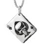 Steel Ace Card Poker Grid Checker Pattern Pendant Necklace with Punisher Skull and Spade, Two-Sided