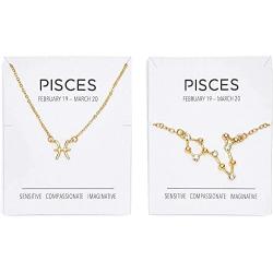 Pisces Zodiac Necklace and Bracelet, Astrology Jewelry Set for Women (2 Pieces)