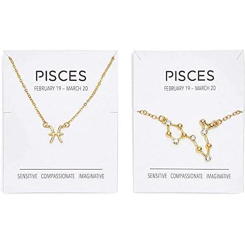 Pisces Zodiac Necklace and Bracelet, Astrology Jewelry Set for Women (2 Pieces)