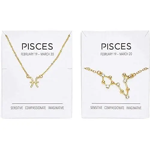 Pisces Zodiac Necklace and Bracelet, Astrology Jewelry Set for Women (2 Pieces)