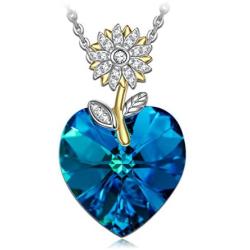 Kate Lynn Love Heart Pendant Necklaces Made with Crystals Sunflower Necklace for Women Girl Box 17.5''+2''