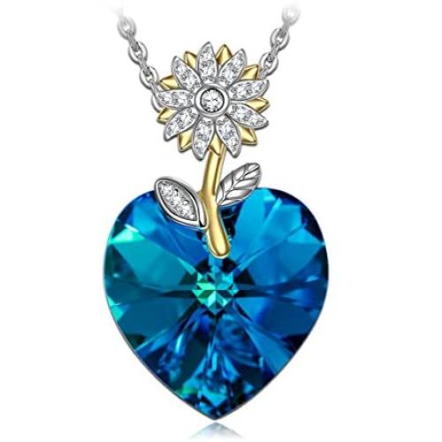 Kate Lynn Love Heart Pendant Necklaces Made with Crystals Sunflower Necklace for Women Girl Box 17.5''+2''