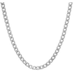 The Bling Factory 4mm High-Polished Stainless Steel Flat Cuban Link Curb Chain Necklace + Gift Box