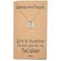 Quan Jewelry Teacher Appreciation Gifts, 3 Bars Pendant with Live, Love, Teach Engraved, Jewelry Necklace Gift for Teachers with Sweet Quote Greeting Card, Silver Tone