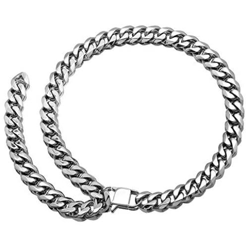 JEWPHX Heavy Miami Cuban Link Chain Necklace Adjustable Choker with Hip Hop Tail,15mm Width,316L Stainless Steel Curb Rapper Necklace,Jewellery Gift for Men&Women