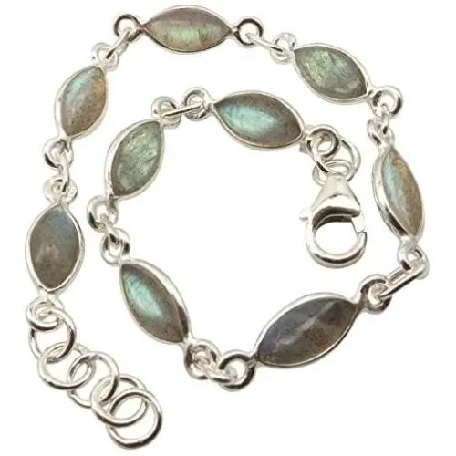 SilverStarJewel Labradorite Bracelet 7.9'' Sterling Silver Ladies Fashion