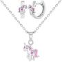 925 Sterling Silver Pink & White Unicorn Jewelry Set Earrings Necklace for Girls