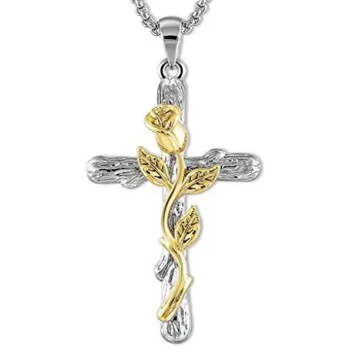 Cross Pendant Necklace for Women Rose Flower Necklace Jewelry for Christmas Birthday Mothers Day Necklace for Women 18 with 2 inches