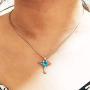 Angel Wings Cross Pendant Necklace Crystal Heart Crucifix Chain Jewelry for Womnen and Girls (Blue)