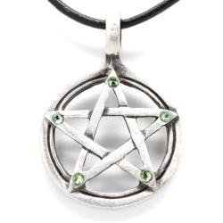 Trilogy Jewelry Pewter Pagan Pentagram Pendant on Leather Necklace with 5 Swarovski Crystal Birthday