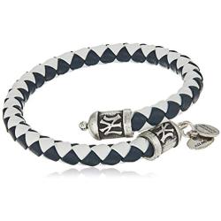 Alex and Ani Womens MLB New York Yankees Braided Leather Wrap Bracelet