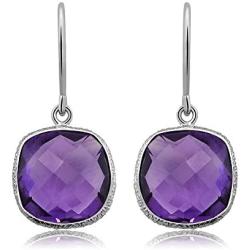 Gem Stone King 925 Sterling Silver Amethyst Dangle Womens Earrings 12.00 Cttw Gemstone Birthstone Cushion Checkerboard Cut