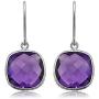 Gem Stone King 925 Sterling Silver Amethyst Dangle Womens Earrings 12.00 Cttw Gemstone Birthstone Cushion Checkerboard Cut