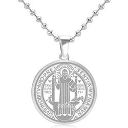 Stainless Steel Patron Saint St.Benedict Holy Medal Charm Pendant Necklace SS Ball Chain 55CM Cross Religious Round Tag Jewelry