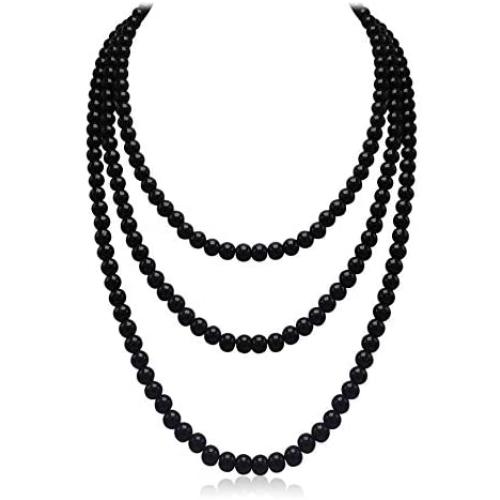 Aisansty Long Pearl Necklaces for Women Cream White Faux Pearl Strand Layered Necklace Costume Jewelry,69''