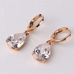 GULICX Party Jewelry Gold Tone White Teardrop Crystal Clear Cubic Zirconia Leverback Dangle Earrings