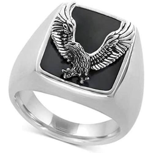 Vintage Hawk Eagle Ring for Men, USA Flying American Bald Eagle Ring, Viking Eagle Totem Rings, Retro Eagle Signet Amulet Ring, Punk Rock Animal Eagle Patriotic Jewelry Gift for Veterans Men Boys