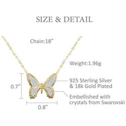 AMATA FINE JEWELRY 18K Gold Plated Sterling Silver Butterfly Necklace. Studded with Swarovski Crystals.