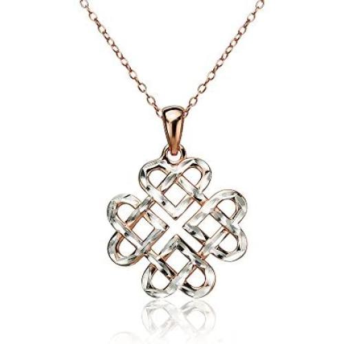 Sterling Silver Diamond-cut Irish Celtic Heart Love Knot Necklace