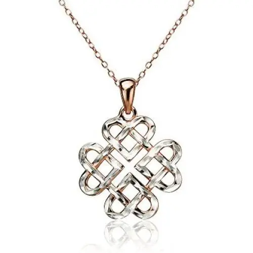 Sterling Silver Diamond-cut Irish Celtic Heart Love Knot Necklace
